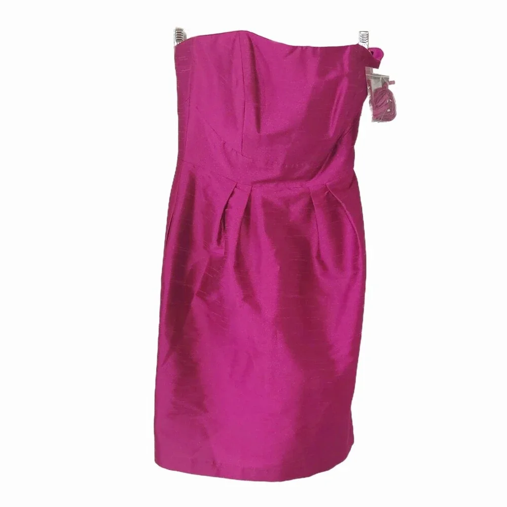 Alfred Sung NWT Watermelon Pink Dupioni Silk Strapless Dress Size 8 - Picture 3 of 8